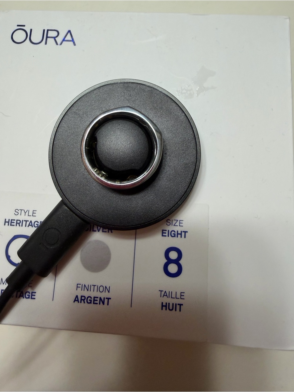 Oura Silver Ring with Black Charging Dock